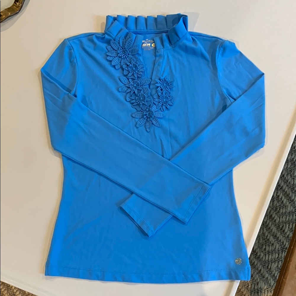 Lilly Pulitzer Frida Long Sleeve Flower Polo UPF Luxletic Size Small